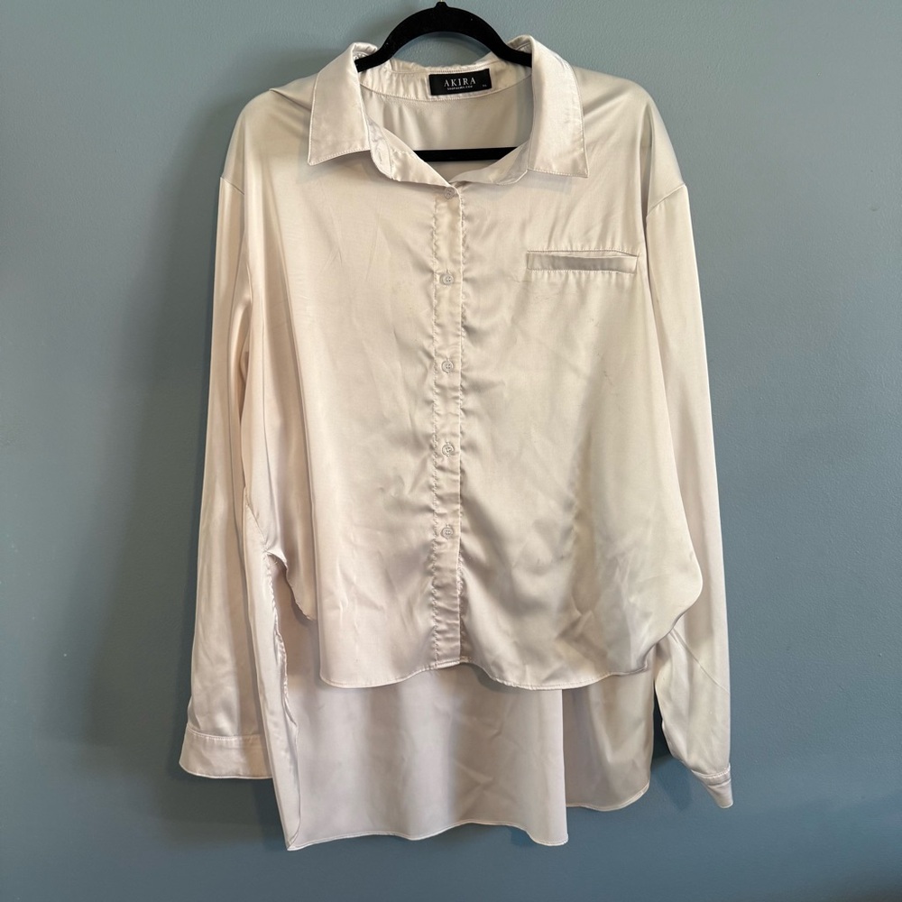 White Silk Flowy Button-Up Shirt